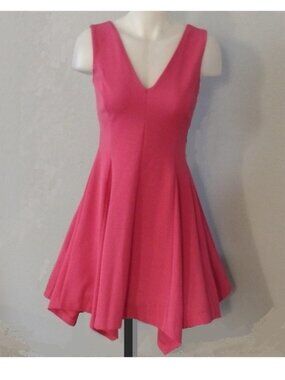 Kensie Fit & Flare Cocktail Dress Hot Pink V-Neck, Sleeveless, Back Zip - Sz. 4